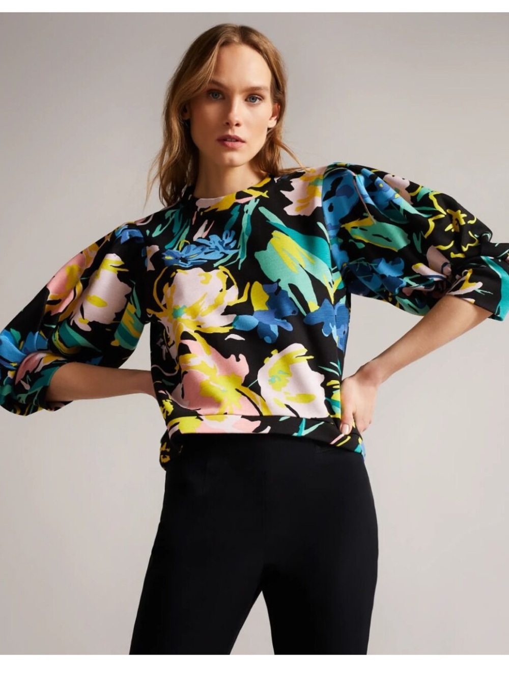 Ted Baker Ragnila large-sleeve sweater featuring an all-over sketchy floral